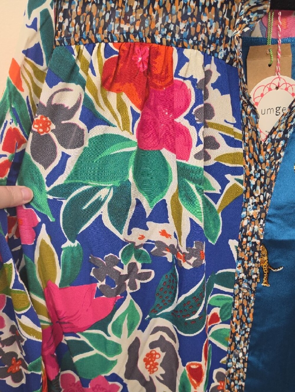 Umgee Tropical Floral Leopard Patchwork Boho Midi Dress SZ L | Silky Lightweight - Picture 6 of 8